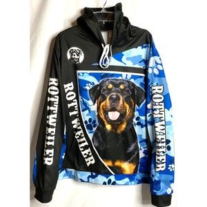Templaran Rottweiler Dog All Over Graphic Double Sided Hoodie Sweatshirt 2XL XXL